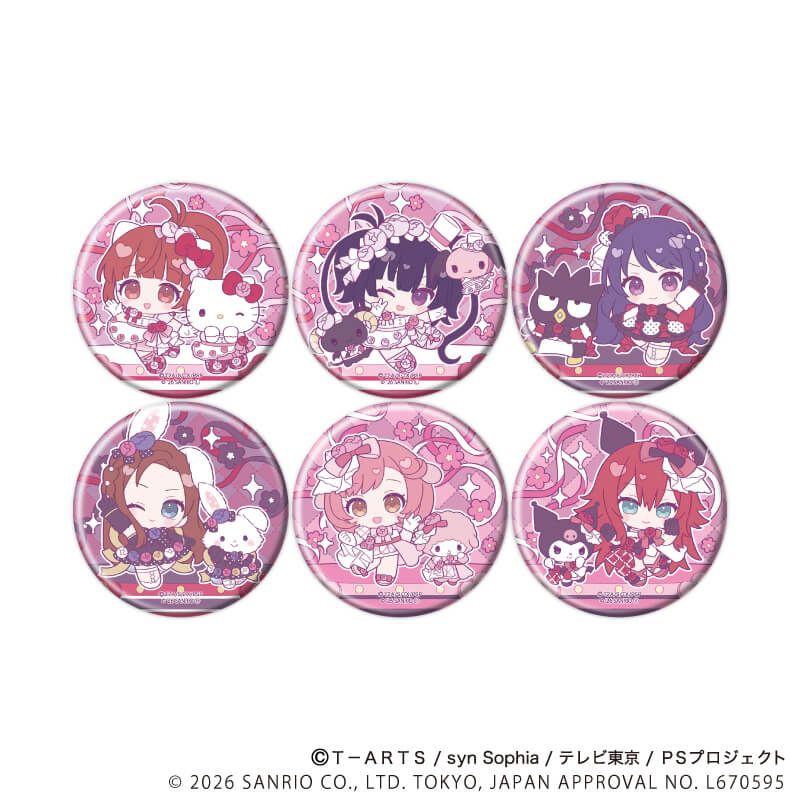 缶バッジ「プリティーシリーズ×サンリオキャラクターズ」03/BOX1 ブラインド(6種) ミニキャラデザイン(コラボイラスト)