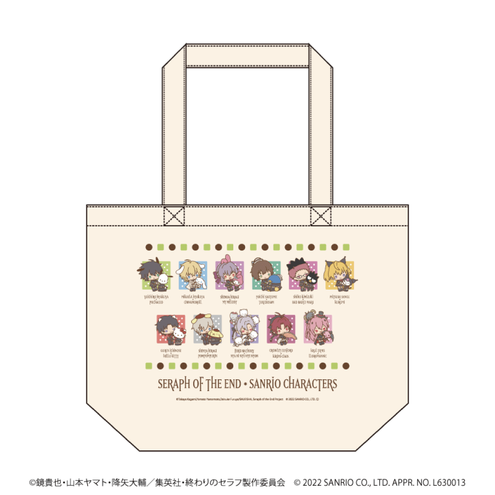 フルカラーコットンバッグ「終わりのセラフ×サンリオキャラクターズ」01/集合デザイン(ミニキャライラスト)