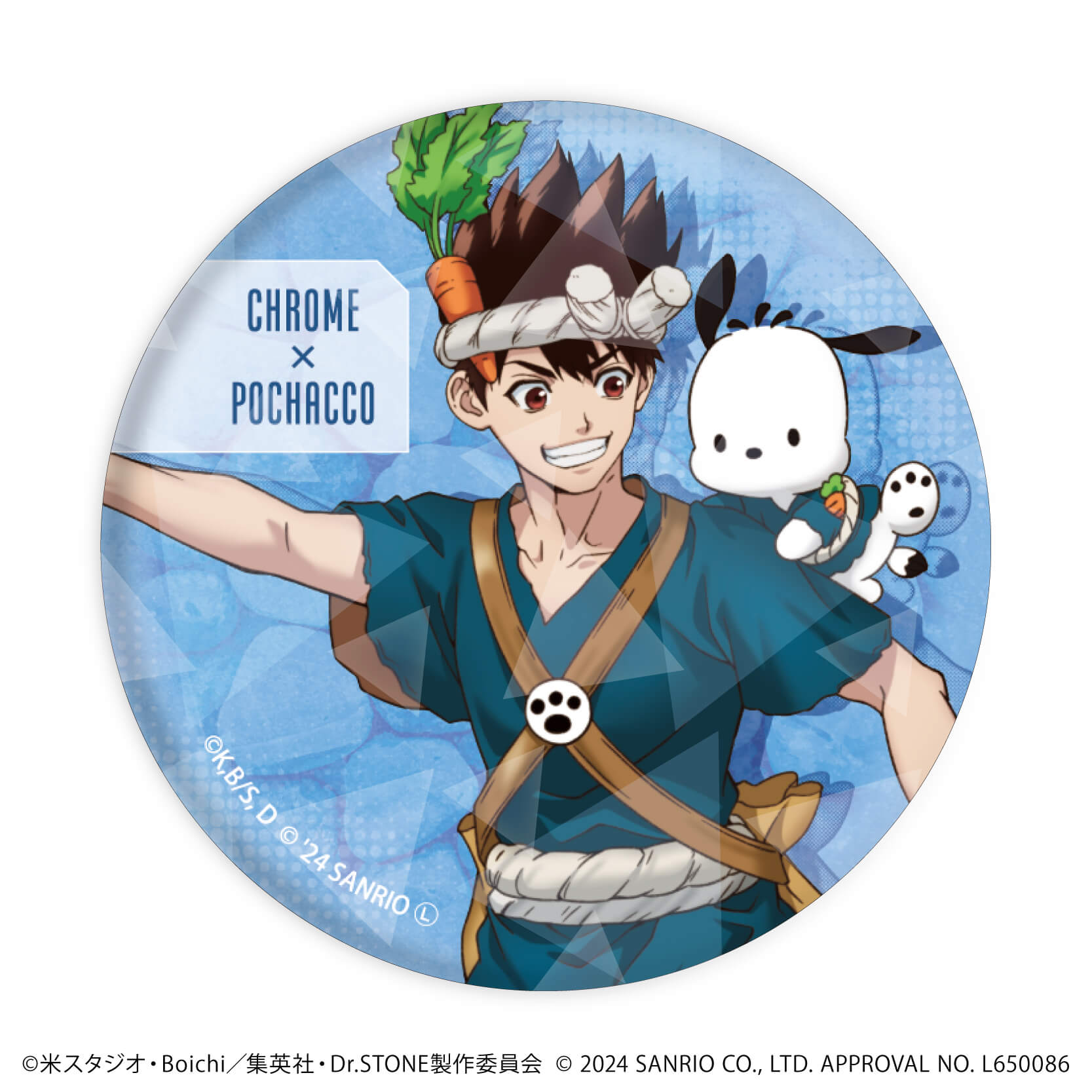 ホログラム缶バッジ(57mm)「Dr.STONE×サンリオキャラクターズ」01/コンプリートBOX(全7種)(コラボイラスト)