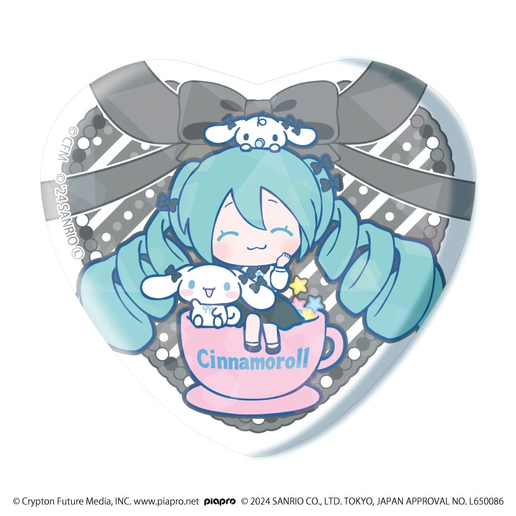 ホログラムハート型缶バッジ「初音ミク×シナモロール」01/コンプリートBOX(全12種)(コラボイラスト)