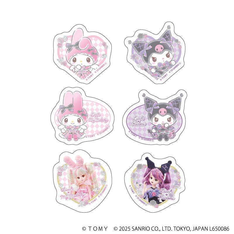 フレークシール(6枚セット)「LiccA×サンリオキャラクターズ」01/リカちゃん&マイメロディ&クロミ