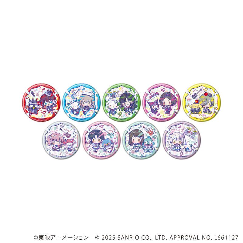ホログラム缶バッジ(57mm)「ガールズバンドクライ×サンリオキャラクターズ」02/コンプリートBOX(全9種) ミニキャラデザイン(コラボイラスト)