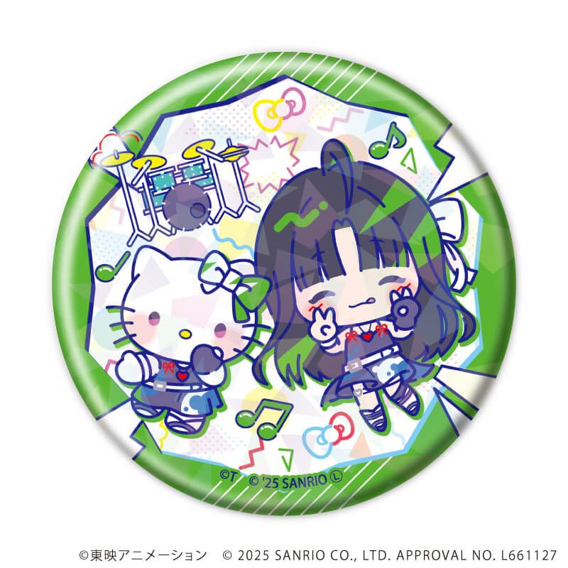ホログラム缶バッジ(57mm)「ガールズバンドクライ×サンリオキャラクターズ」02/コンプリートBOX(全9種) ミニキャラデザイン(コラボイラスト)