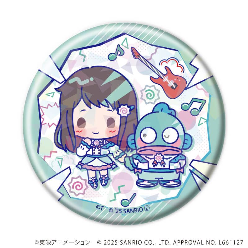 ホログラム缶バッジ(57mm)「ガールズバンドクライ×サンリオキャラクターズ」02/コンプリートBOX(全9種) ミニキャラデザイン(コラボイラスト)