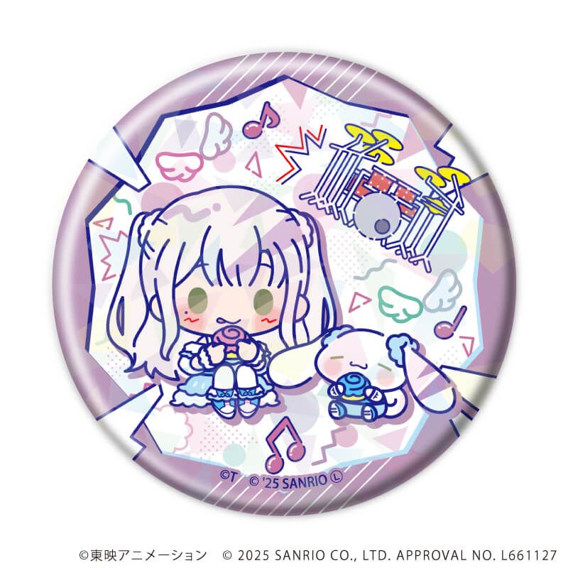 ホログラム缶バッジ(57mm)「ガールズバンドクライ×サンリオキャラクターズ」02/コンプリートBOX(全9種) ミニキャラデザイン(コラボイラスト)