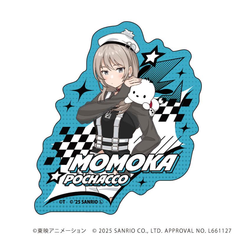ダイカットスマホステッカー「ガールズバンドクライ×サンリオキャラクターズ」02/河原木 桃香×ポチャッコ(コラボイラスト)