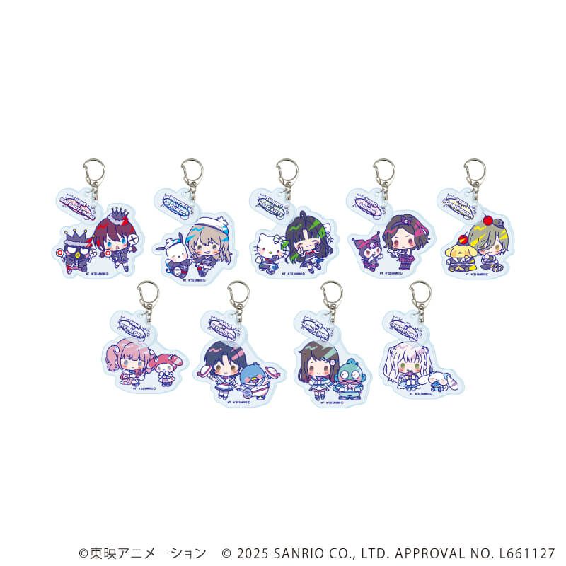 パーツ付きアクリルキーホルダー「ガールズバンドクライ×サンリオキャラクターズ」02/ブラインド(9種) ミニキャラデザイン(コラボイラスト)