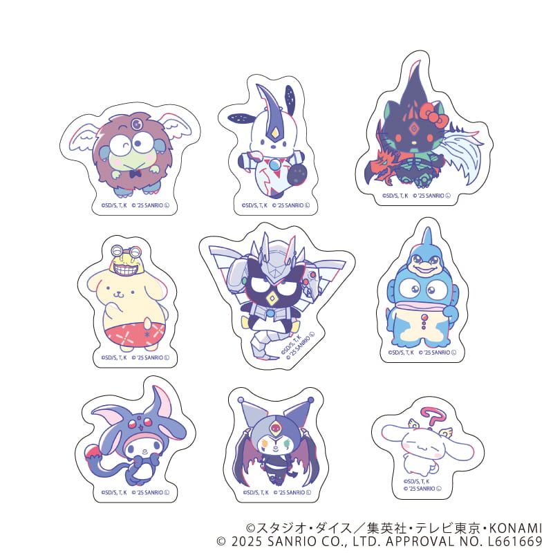 フレークシール(9種セット)「遊☆戯☆王デュエルモンスターズGX×サンリオキャラクターズ」01/個別デザイン(コラボイラスト)