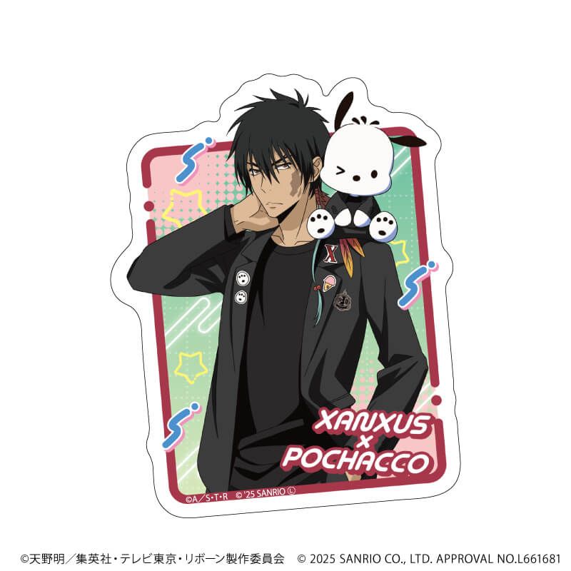 ダイカットスマホステッカー「家庭教師ヒットマンREBORN!×SANRIO CHARACTERS」08/XANXUS×ポチャッコ(コラボイラスト)