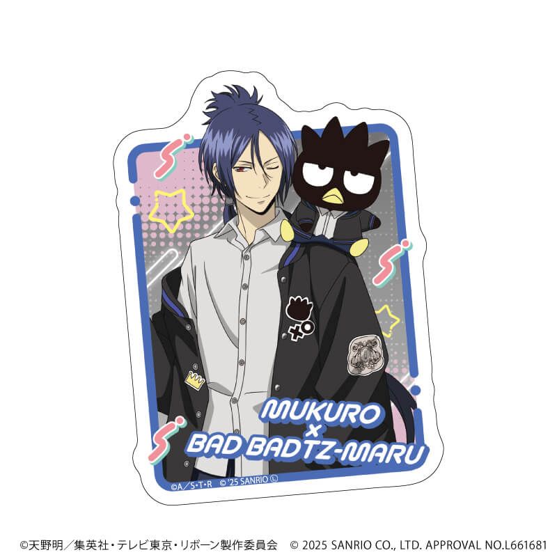 ダイカットスマホステッカー「家庭教師ヒットマンREBORN!×SANRIO CHARACTERS」06/六道骸×バッドばつ丸(コラボイラスト)