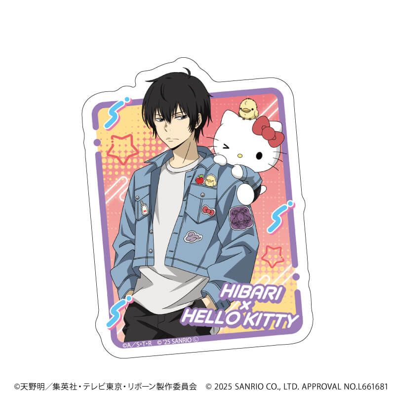 ダイカットスマホステッカー「家庭教師ヒットマンREBORN!×SANRIO CHARACTERS」05/雲雀恭弥×ハローキティ(コラボイラスト)