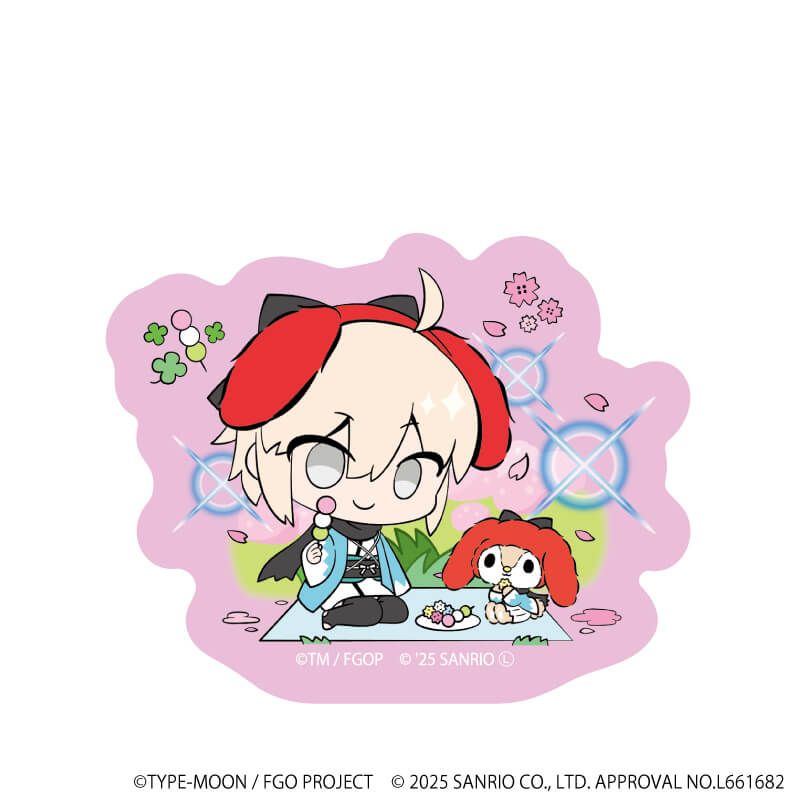 ダイカットスマホステッカー「Fate/Grand Order×サンリオキャラクターズ」21/沖田総司×リトルフォレストフェロォ(コラボイラスト)