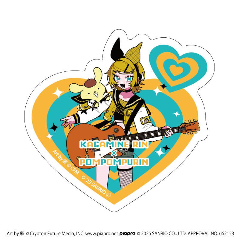 ダイカットスマホステッカー「ピアプロキャラクターズ×サンリオキャラクターズ」02/鏡音リン×ポムポムプリン(コラボイラスト)