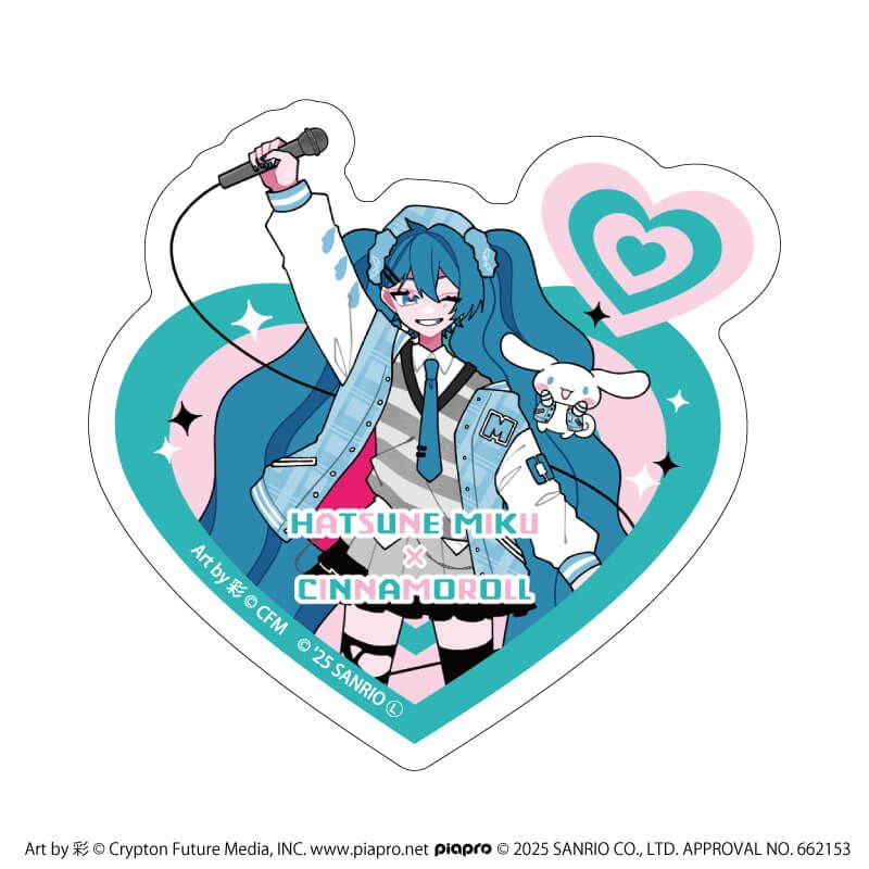 ダイカットスマホステッカー「ピアプロキャラクターズ×サンリオキャラクターズ」01/初音ミク×シナモロール(コラボイラスト)