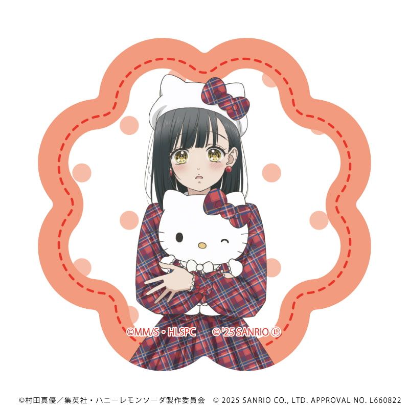 ダイカットステッカー「TVアニメ『ハニーレモンソーダ』×サンリオキャラクターズ」01/石森羽花×ハローキティ(等身イラスト)
