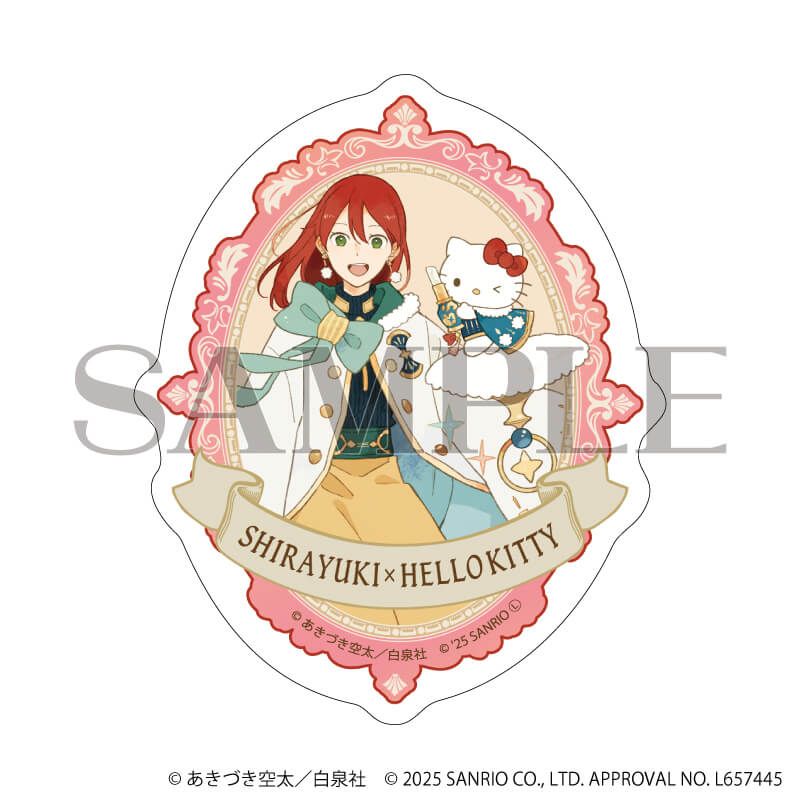 ダイカットスマホステッカー「赤髪の白雪姫×サンリオキャラクターズ」01/白雪×ハローキティ(コラボイラスト)