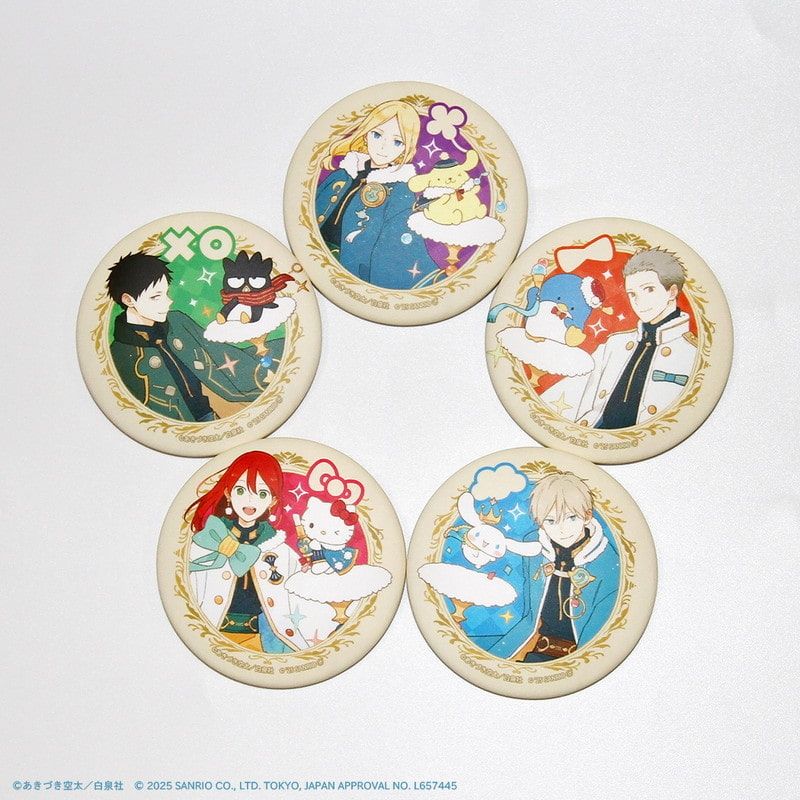 マット加工缶バッジ(57mm)「赤髪の白雪姫×サンリオキャラクターズ」01/コンプリートBOX(全5種)(コラボイラスト)