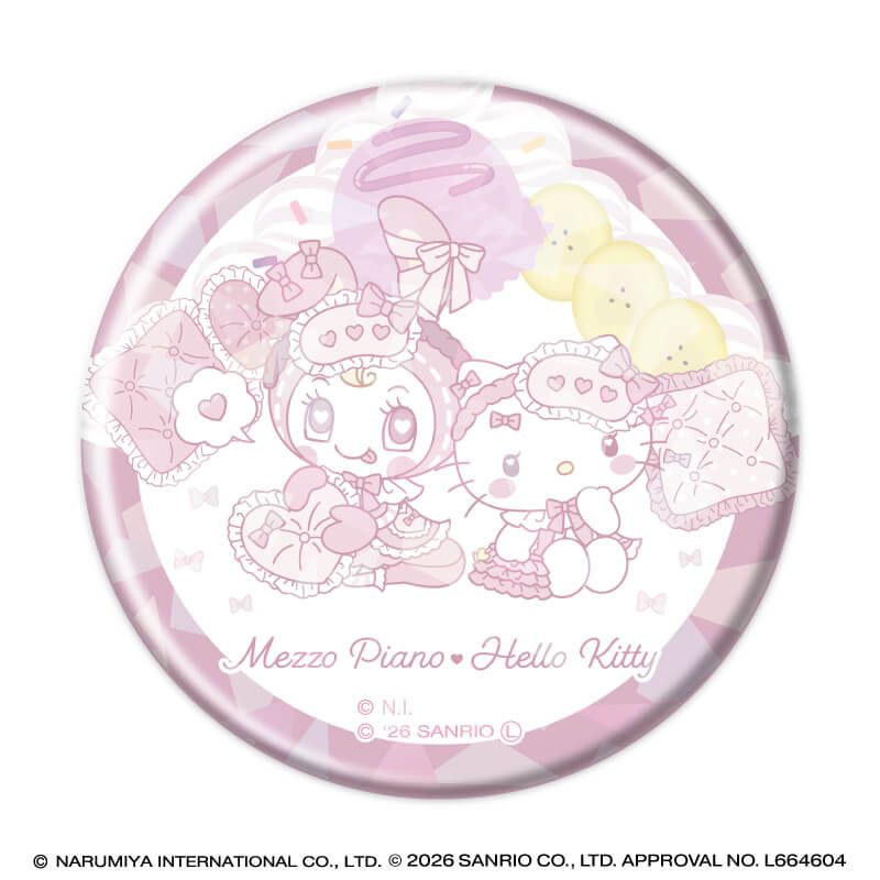 ホログラム缶バッジ(57mm)「メゾピアノ×ハローキティ」01/コンプリートセット(全6種)(コラボイラスト)