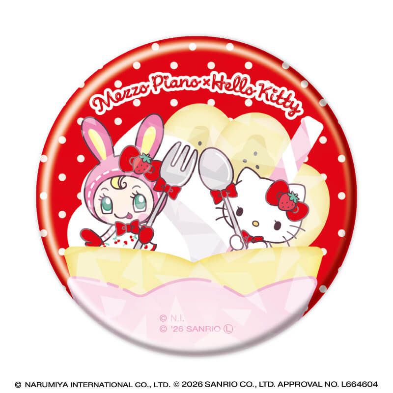 ホログラム缶バッジ(57mm)「メゾピアノ×ハローキティ」01/ブラインド(6種)(コラボイラスト)