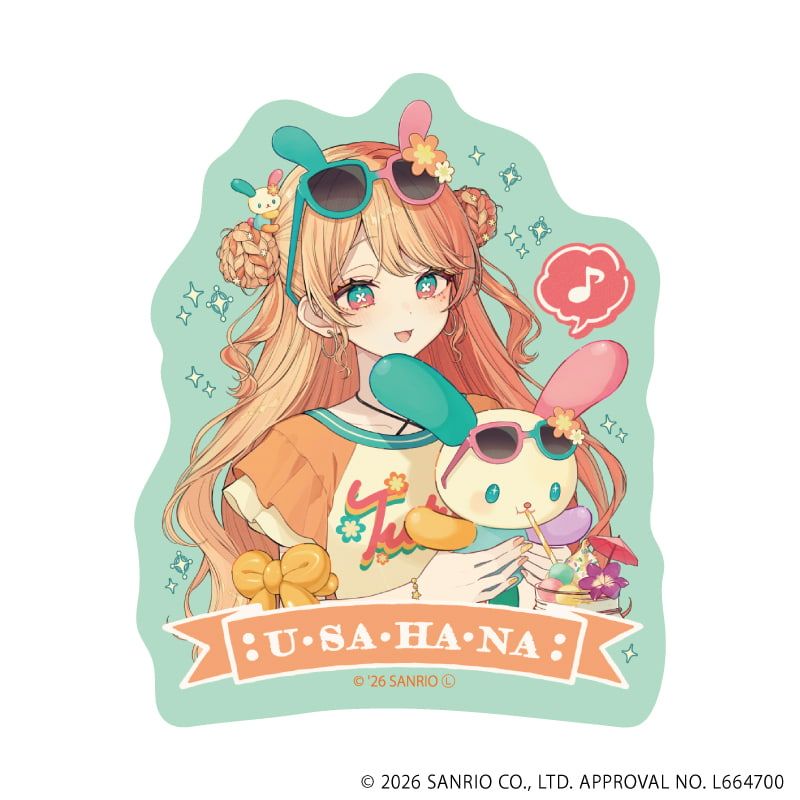 ダイカットスマホステッカー「赤倉×サンリオキャラクターズ」12/ウサハナ(コラボイラスト)