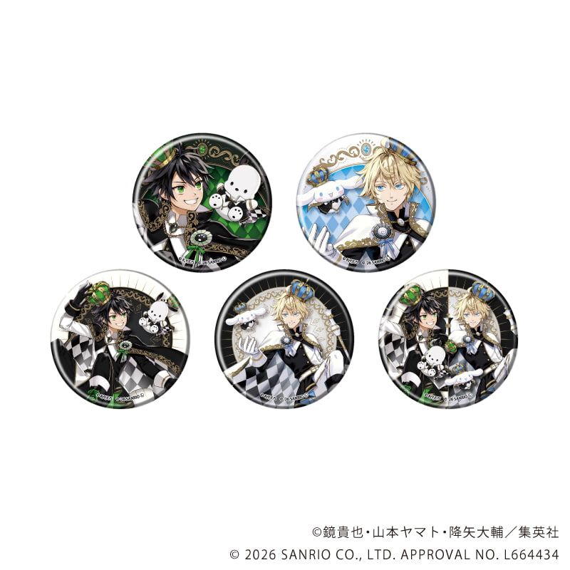 マット加工缶バッジ(57mm)「終わりのセラフ×サンリオキャラクターズ」01/コンプリートセット(全5種)(コラボイラスト)