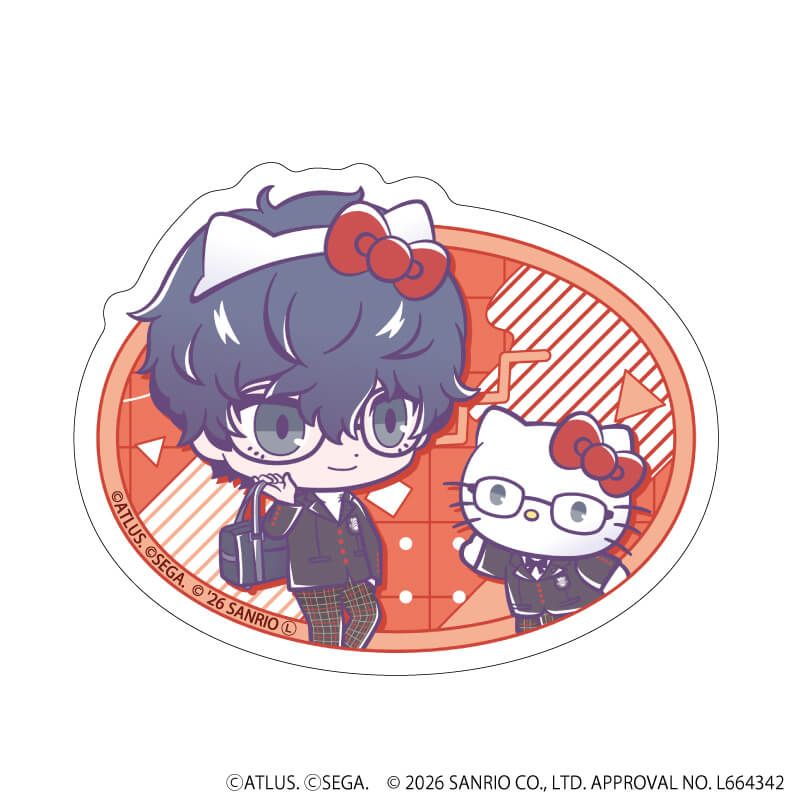 ダイカットスマホステッカー「P30th×サンリオキャラクターズ」07/P5主人公・ハローキティ(コラボイラスト)