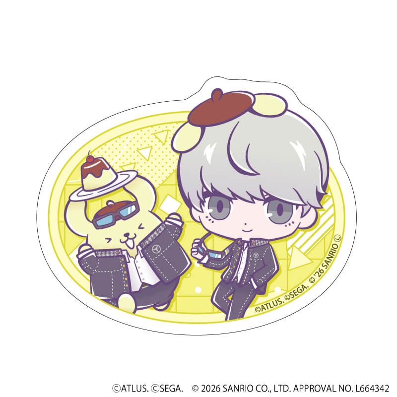 ダイカットスマホステッカー「P30th×サンリオキャラクターズ」06/P4主人公・ポムポムプリン(コラボイラスト)