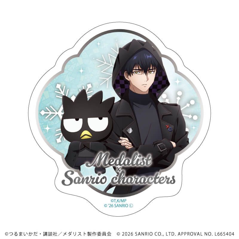 ダイカットステッカー「TVアニメ『メダリスト』×サンリオキャラクターズ」04/夜鷹 純×バッドばつ丸(コラボイラスト)