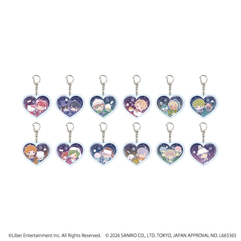 ハート形アクリルキーホルダー「A3!×Sanrio characters」01/ブラインド(12種)春組&夏組(コラボイラスト)