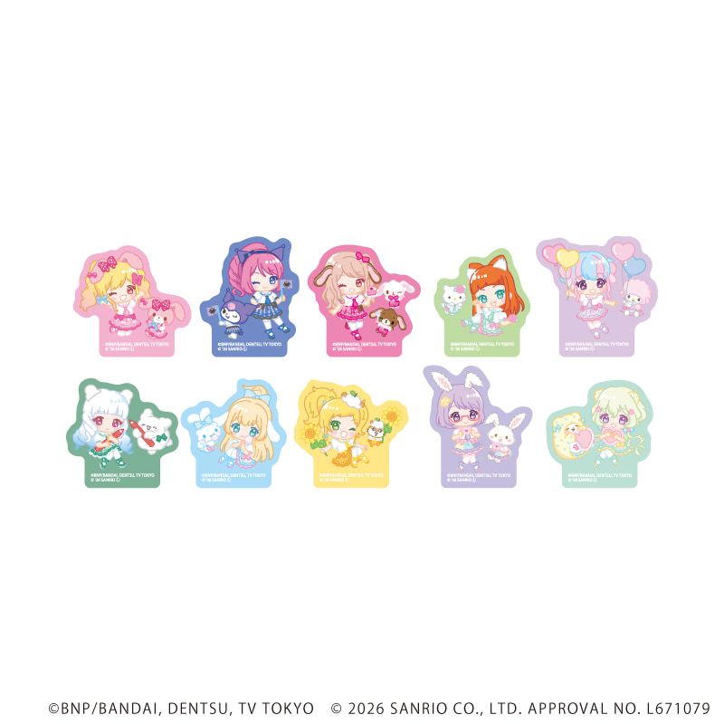 フレークシール(10枚セット)「アイカツスターズ！×サンリオキャラクターズ」01/集合デザイン(コラボイラスト(ミニキャラ))