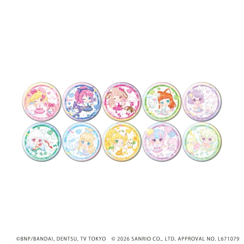 ホログラム缶バッジ(57mm)「アイカツスターズ！×サンリオキャラクターズ」04/トレーディング(10種)(コラボイラスト(ミニキャラ))