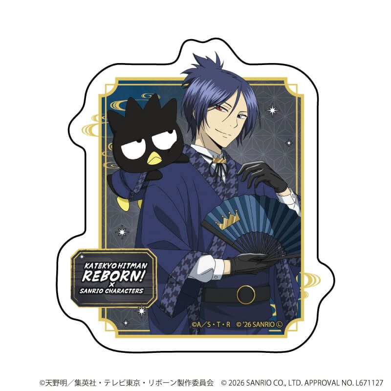 ダイカットスマホステッカー「家庭教師ヒットマンREBORN!×SANRIO CHARACTERS」29/六道骸×バッドばつ丸(コラボイラスト)
