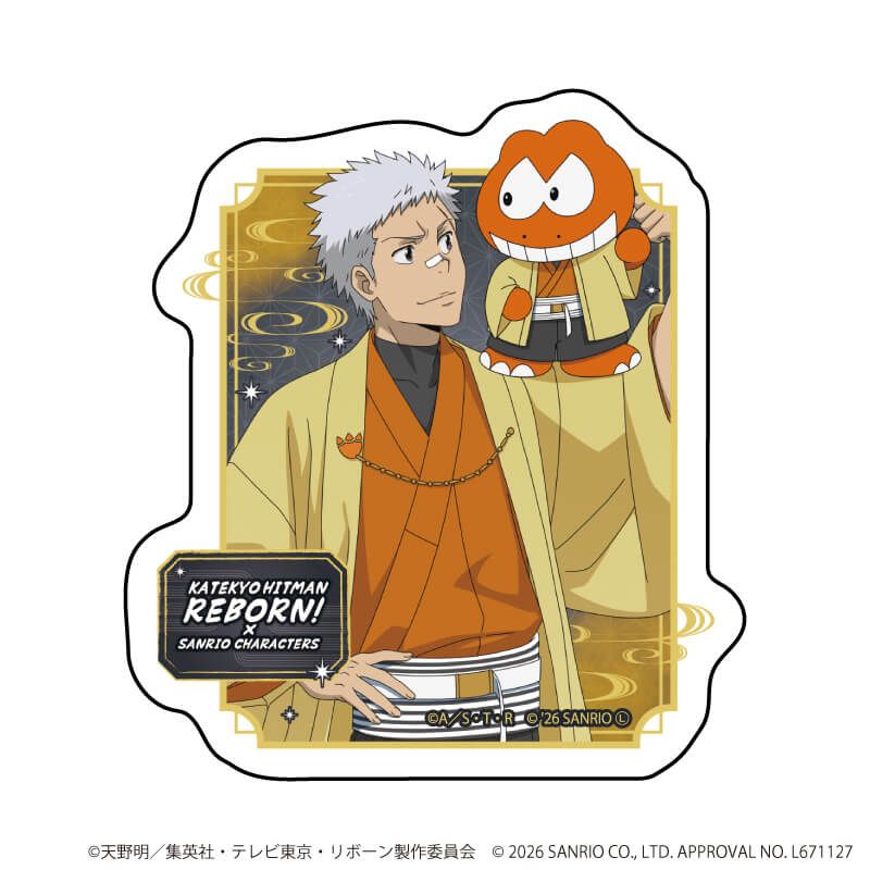 ダイカットスマホステッカー「家庭教師ヒットマンREBORN!×SANRIO CHARACTERS」27/笹川了平×ウィアーダイナソアーズ！(コラボイラスト)