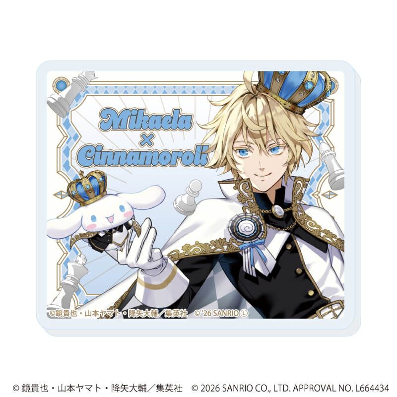 アクリルプレートバッジ「終わりのセラフ×サンリオキャラクターズ」02/百夜ミカエラ×シナモロール(コラボイラスト)