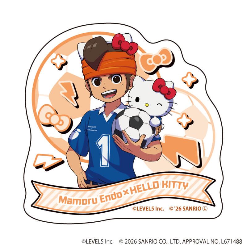 ダイカットステッカー「イナズマイレブン×サンリオキャラクターズ」01/円堂守×ハローキティ(コラボイラスト)