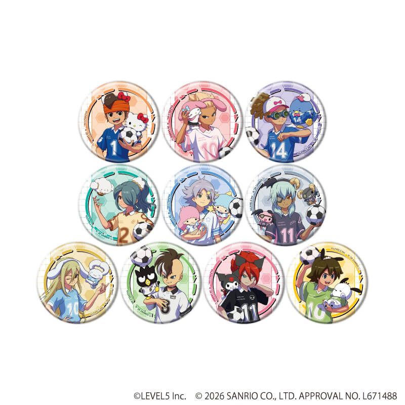 缶バッジ「イナズマイレブン×サンリオキャラクターズ」06/コンプリートセット(全10種)(コラボイラスト)