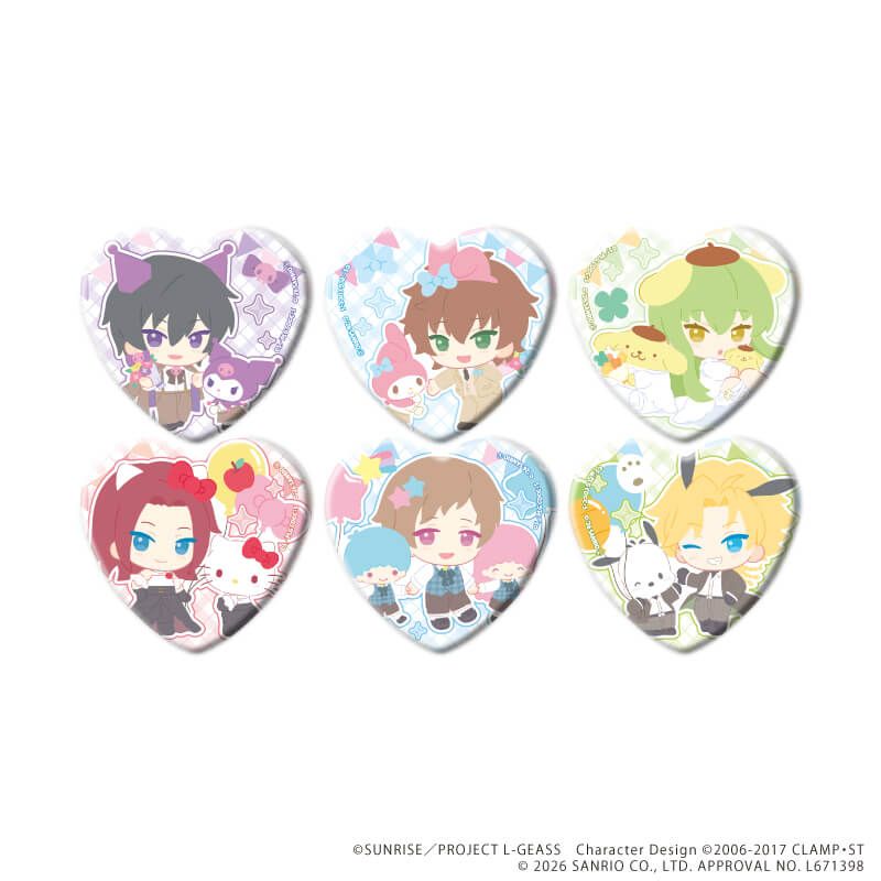 ハート型缶バッジ「コードギアス×サンリオキャラクターズ」01/ブラインド(6種)(コラボイラスト)